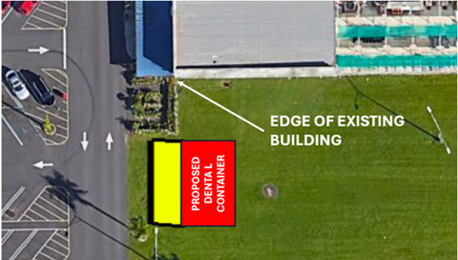 Proposed dental container placement at edge of existing building
